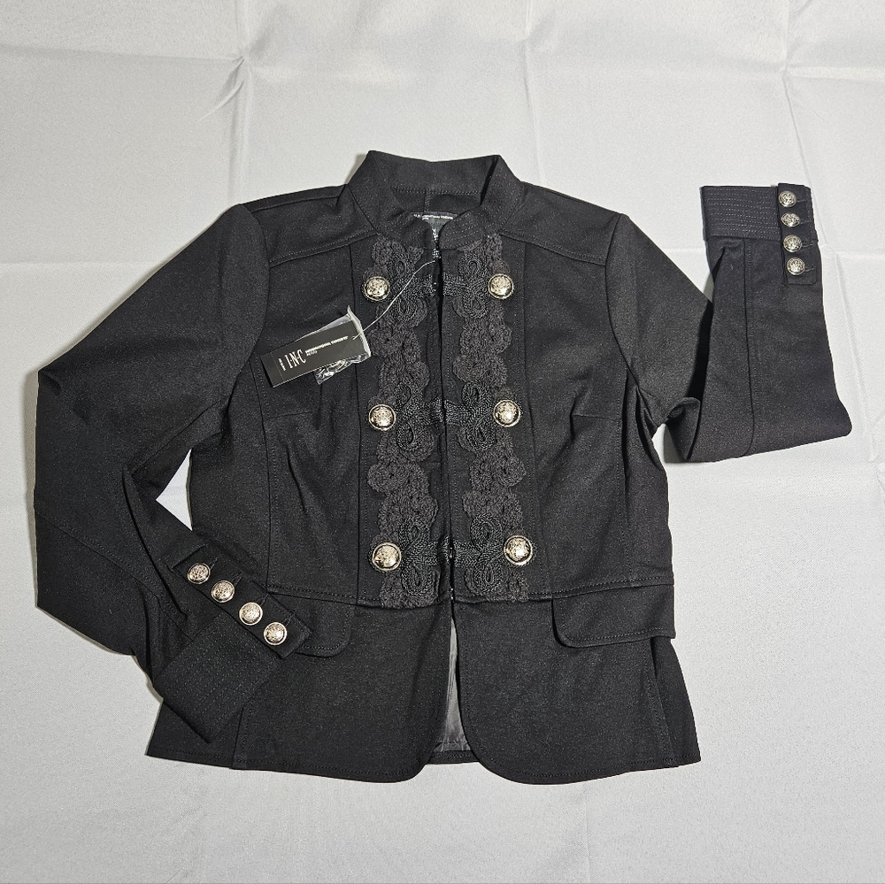 INC International Concepts MILITARY Marching STYLE Black Peplum Jacket Sz PM NWT